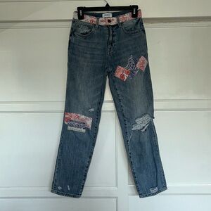 Pistola Patch Work Straight Leg Jeans with Distressed Details